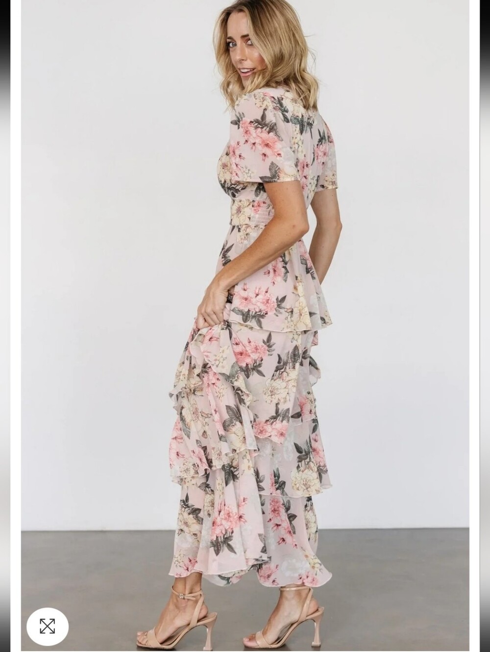 NWT Baltic Born Montaigne Maxi Dress Chiffon Pale Blush Floral Women's Large - Picture 7 of 14